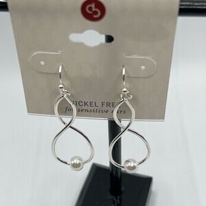 Dress Barn Silver Pearl Nickel Free Dangle Twist Earrings